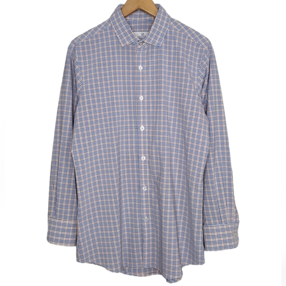 Mizzen+Main Men's Checkered Trim Fit Long Sleeve Button Down Dress Shirt Sz M